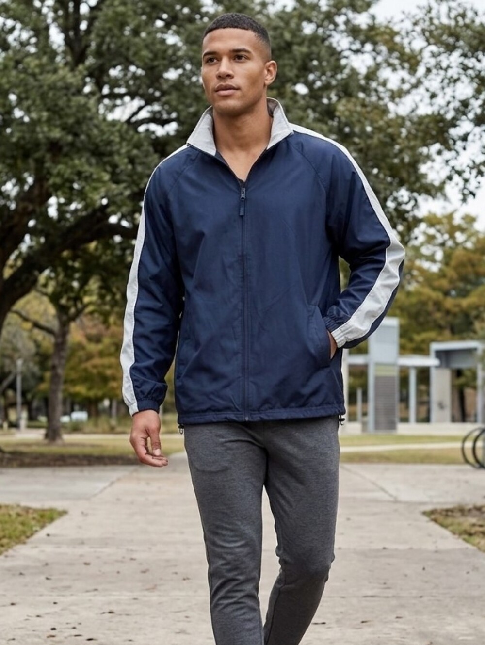 Champs Navy Blue Coach Windbreaker Jacket With Hidden Hood